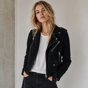 NWOT IRO Guape Suede 100% Lamb Leather Black Moto/Biker Jacket, size 36